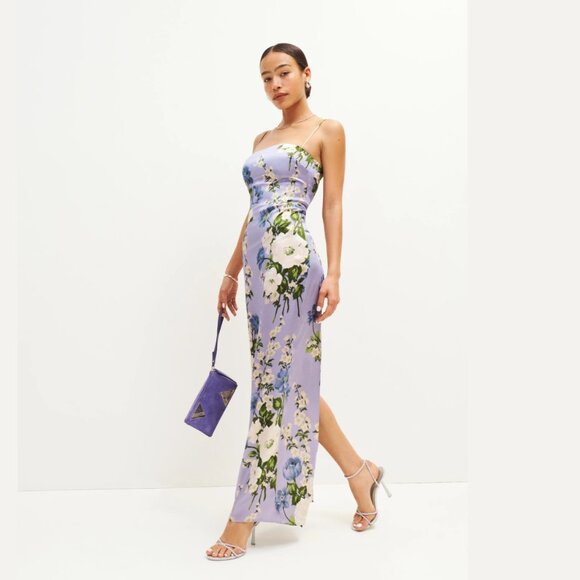 Reformation Frankie Silk Dress in Garden Soiree - Picture 3 of 12